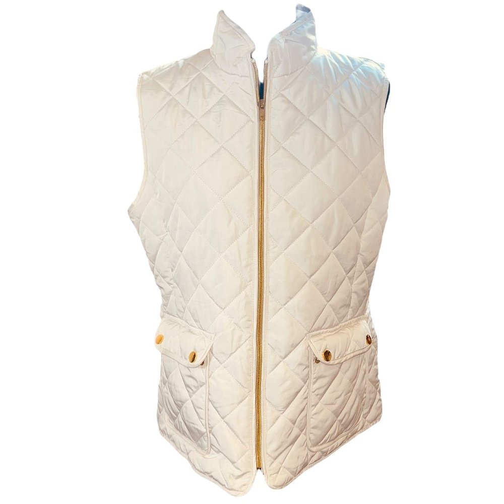 Cream, Sleeveless, Zip Up Front, Front Pockets, Quilted, Puffer Vest St John Bay